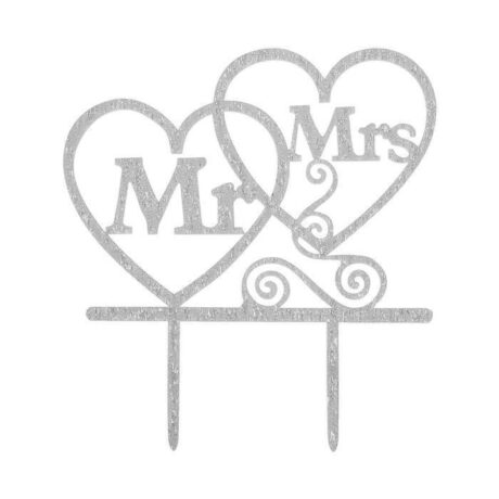 Топпер в торт Mr&Mrs, цвет серебряный