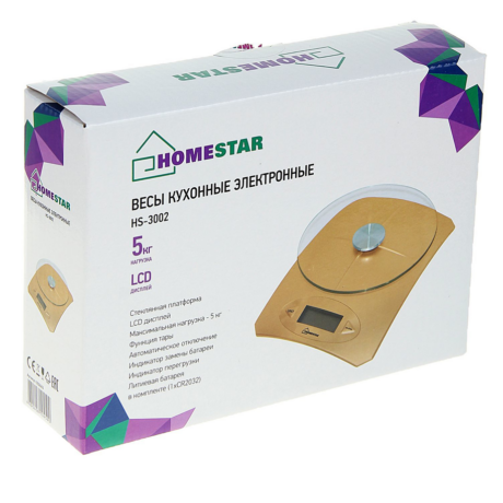 Весы кухонные HOMESTAR HS-3002, электронные, до 5 кг, коричневые 1867034