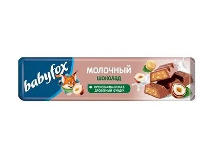 «BabyFox», молочный шоколад с ореховой начинкой и дробленым фундуком, 45 г (ндс 22%)