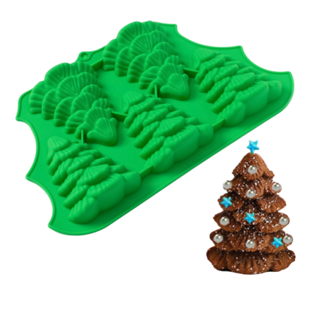 Форма для выпечки Доляна «Ёлки», силикон, 31,5×19×3 см, 5 ячеек (10×8,8×3 см), цвет зелёный (ндс 22%